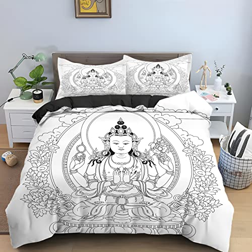 Bettwäsche 200x200 weißer Buddha 3D Gedruckte BettwäSche-Sets Warm und Atmungsaktiv Mikrofaser BettwäSche ​und 2 Kissenbezug 80x80 Geeignet füR Erwachsene von YYZBS