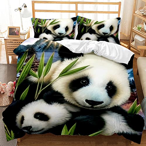 YYZBS BettwäSche 200x200 schwarz-weißer Panda 3D Gedruckte Bettbezug，Warm Und Atmungsaktiv Mikrofaser Bettbezug 200x200 ​Und 2 Kissenbezug 80x80，Geeignet FüR Erwachsene Und Kinder von YYZBS