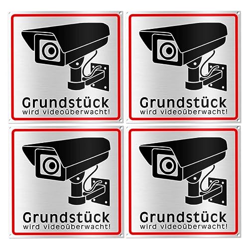Achtung Videoüberwachung Schild, 4 Stück Schild Videoüberwachung, Schild Videoüberwachung Privatgrundstück Videoüberwacht Schilder für Innen und Außenbereich(15x15 cm) von YZDZSW