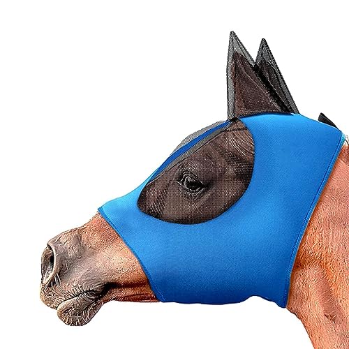 Anti-Fliegen-Pferdemaske, Fliegenmaske Pferd UV Schutz, Super-fit Pferdefliegenmaske, Pferd Fliegenmaske mit Ohrenschutz(Blau) von YZDZSW