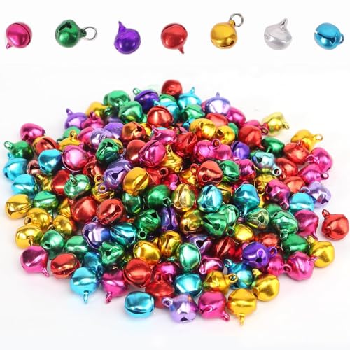 Glöckchen zum Basteln, 300 Stück Glöckchen Metallglöckchen, Mini-Glöckchen Mini Metallglöckchen mit Öse für Weihnachten Heim Haustier Dekorationen(12 mm, Farbig) von YZDZSW