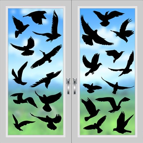 Vogelschutz für Glasscheiben, 9 Stück Fenster Aufkleber Alarm Vogel, Vogelschutz Fenster Groß Größe Anti-Kollision Fenster Aufkleber Vogel Form für Fensterscheiben von YZDZSW