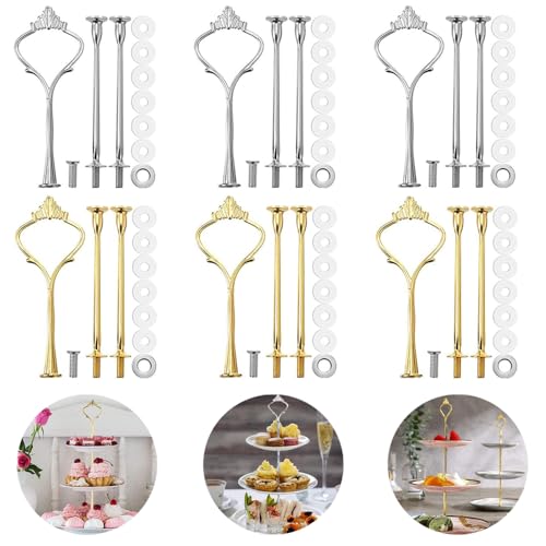 YZDZSW Etageren Stangen, 6 Set Etageren Stangen Set, Metallstangen Mittellochausstech 2 bis 3 Etage für Geburtstag Hochzeitstorte Tortenständer(Platte Nicht enthalten) von YZDZSW