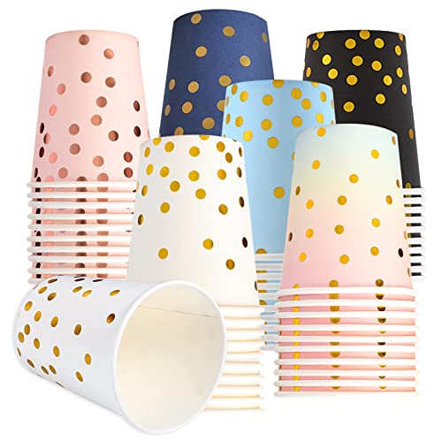 YZDZSW Pappbecher Gold Dot, 60 Stück Einwegbecher Punkte, Trinkbecher Kaffeebecher Papierbecher Bunt Partybecher für Partys Tee Heißen Kalten Getränken 250ml von YZDZSW