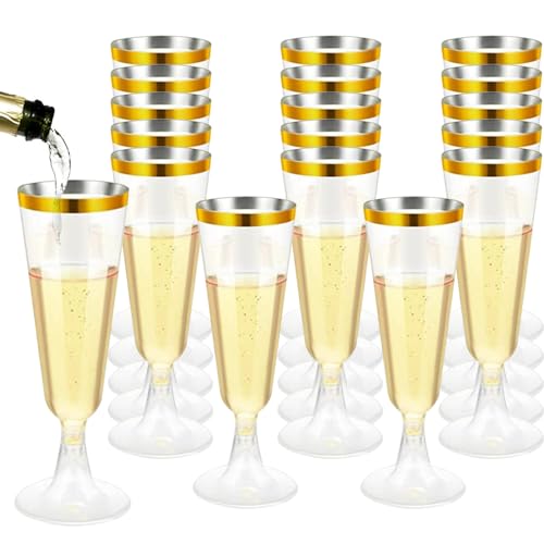 YZDZSW Sektgläser Plastik, 20 Stück Sektgläser, 160ml Mehrweg Sektgläser Champagnergläser Mimosa für Sektempfang Hochzeit Geburtstag Picknick Party(Gold) von YZDZSW