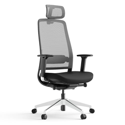 Yaasa Chair Expert Bürostuhl ergonomisch, Schreibtischstuhl verstellbare Kopfstütze, 4D-Armlehnen, Lendenwirbelstütze, Drehstuhl Wippfunktion, Chefsessel rückenschonend, Bürostuhl 130kg (Schwarz) von Yaasa