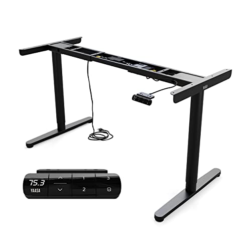 Yaasa Frame Essential Höhenverstellbarer Schreibtisch mit Memory-Steuerung | USB-Ladestation | 2-Fach-Teleskop | 2 leistungsstarke Motoren | Tastensperre | Kollisionssensor (Schwarz) von Yaasa