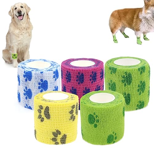 Yaepoip 3/5Pcs Bandage Shoes for Dogs, Self-Adhesive Dog Bandage Shoes, Breathable-Gauze Disposable Pet Booties for Small Medium Large Dog (5Pcs-#2,7.5cm*450cm/2.9in*177in) von Yaepoip