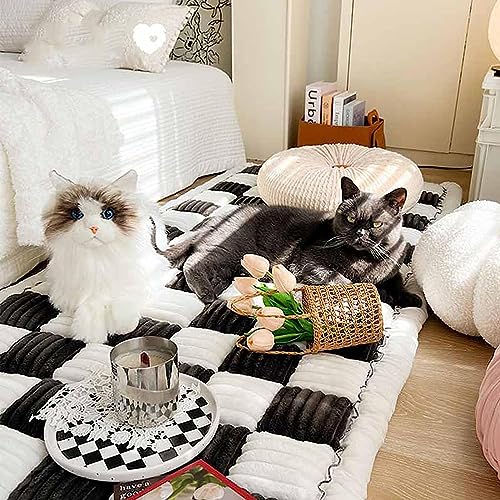 Yaepoip Cream-Coloured Large Plaid Square Pet Mat Bed Couch Cover, Couch Cover, Garden Cotton Protective Couch Cover for Floor pet Garden Couch Cover (Black,50x50cm/19.7x19.7 in) von Yaepoip