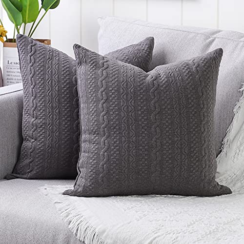 Yaertun 2er Set Superweichen Kissenbezüge Dekokissen Kissenbezug Sofakissen Dekorativ Couchkissen Kissenhülle Bezug Weich für Wohnzimmer Schlafzimmer 24x24 Inch, 60x60 cm Dunkelgrau von Yaertun