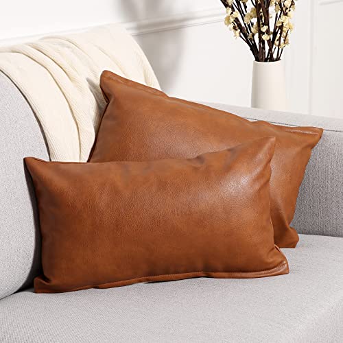 Yaertun 2er Set aus Kunstleder Kissenbezug, Sofakissen Dekorative Kissenhülle Rechteck Überwurf Kissenbezüge Kissen für Sofa Schlafzimmer 12"x20", 30 x 50 cm,Braun von Yaertun