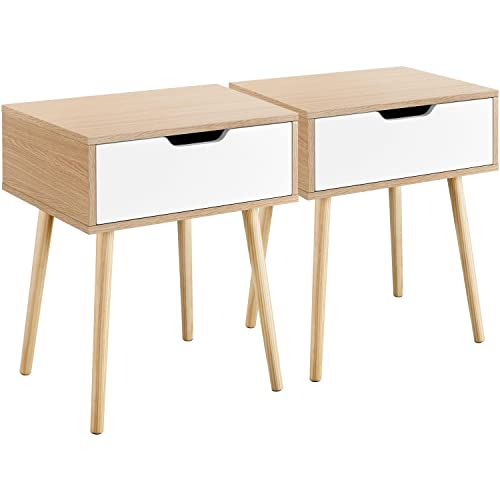 Yaheetech 2 Stück Nachttisch Nachtkommode mit 1 Schublade Holzbeine Nachtschrank Beistelltisch Sofatisch für Schlafzimmer/Wohnzimmer, 48,5 x 41 x 57,5 cm von Yaheetech