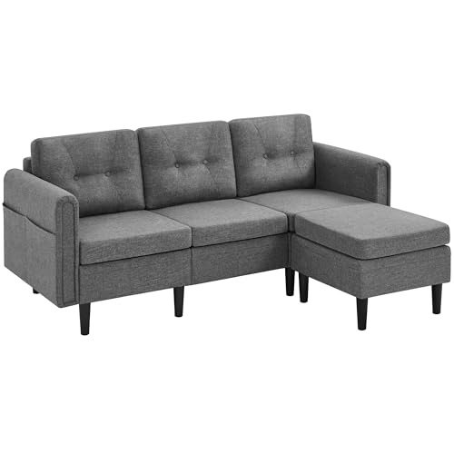 Yaheetech 3-Sitzer Sofa mit Ottomane Modernes Ecksofa Bequeme Couch Schlafcouch Sessel L-Form Rechts/Links fürs Wohnzimmer/Schlafzimmer/Gästezimmer Hellgrau von Yaheetech