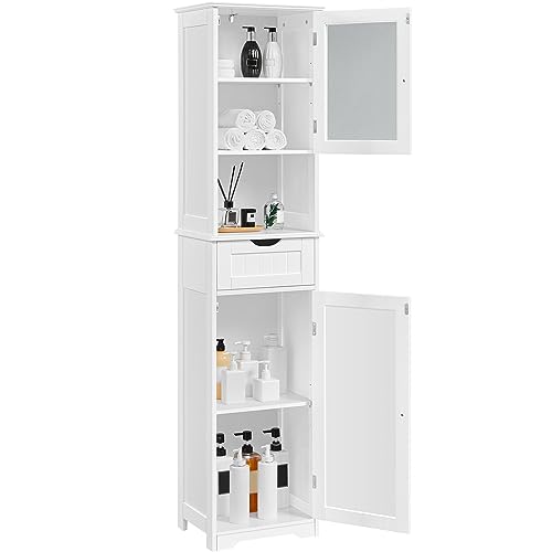 Yaheetech Badezimmerschrank Hochschrank Badschrank mit Schublade & 2 Türen und verstellbarem Einlegeboden Aufbewahrungsschrank Küchenschrank für Badezimmer/Wohnzimmer/Küche, 40 * 30 * 170 cm von Yaheetech