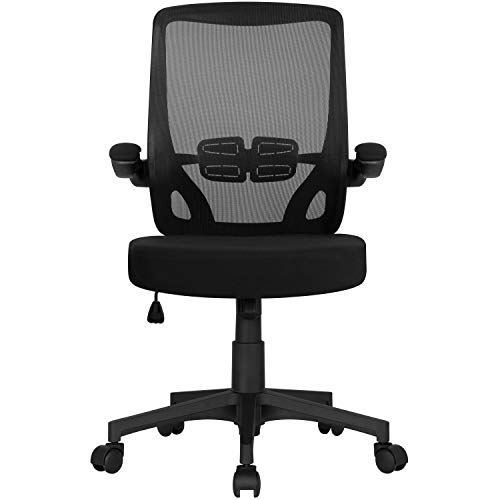 Yaheetech Bürostuhl ergonomischer Schreibtischstuhl, Drehstuhl mit klappbaren Armlehnen, Atmungsaktiver Chefsessel Netzbezug Office Stuhl Computerstuhl Höhenverstellung von Yaheetech