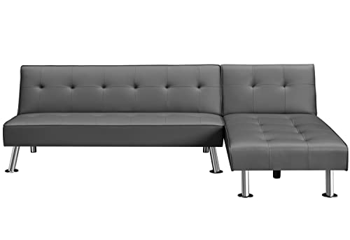 Yaheetech L-förmiges Sofa-Set Verstellbarer 4-Sitzer Sofa 2er Ecksofa Schlafsofa Schlafcouch Bettsofa Gästebett Klappsofa Ruhesessel mit Schlaffunktion im Wohnzimmer/Schlafzimmer grau von Yaheetech