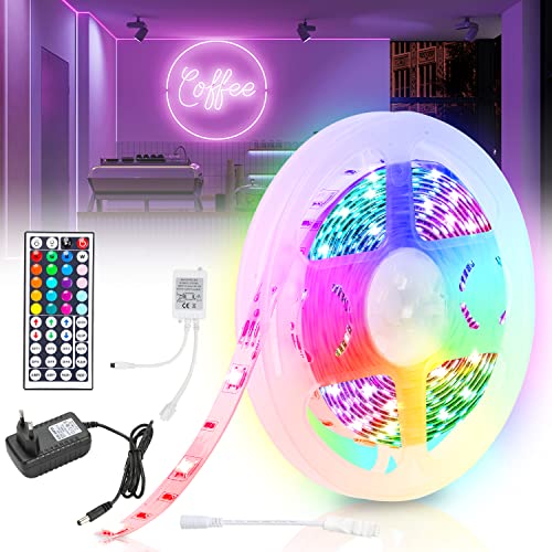 Yakimz 5M LED Streifen, RGB LED Strip, 20 Farbwechsel, Netzteil & Fernbedienung, LED Leiste, Lichtband selbstklebend, für Halloween Christmas Party Geschenk Küche, Farbig von Yakimz