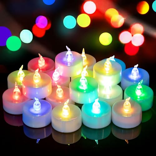 Yakpo 24 Stück Teelichter mit schnellem Farbwechsel batteriebetrieben, flammenlos flackernd elektrisch farbige Votiv-Teelichter, bunte LED-Kerzen Großpackung für Weihnachts- und Halloween-Dekorationen von Yakpo