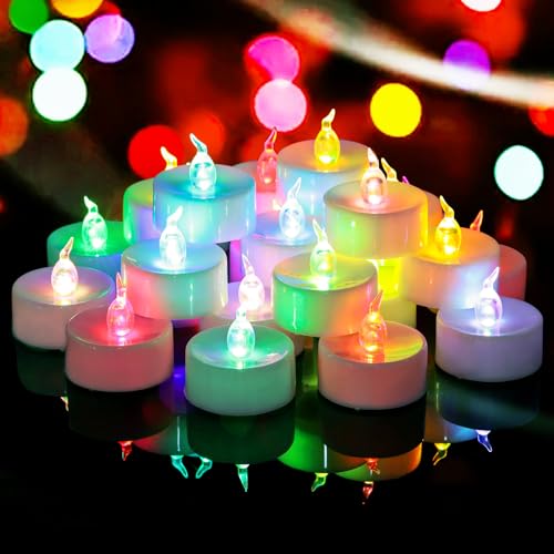 Yakpo 36 Stück Teelichter mit langsamem Farbwechsel, batteriebetrieben, flammenlose elektrische Teelichter mit Farblichtern, bunte LED Kerzen für Weihnachts-Halloween-Dekorationen, kein Flackern von Yakpo