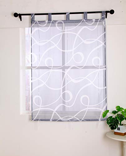 Yaland Voile Raffrollo mit Bedruckt Strefien Muster transparente Raffgardine mit Schlaufen Wohnzimmer Schals (BxH 80x150cm, grau) 1 Stück von Yaland