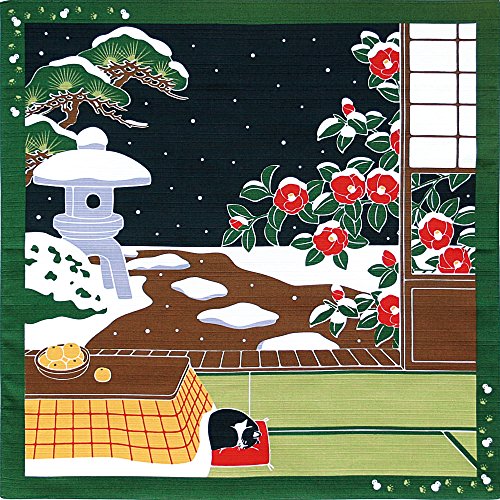 Furoshiki Small-size Japanese Wrapping Cloth Traveling-cat Cat Camellia Kotatu December von Yamako