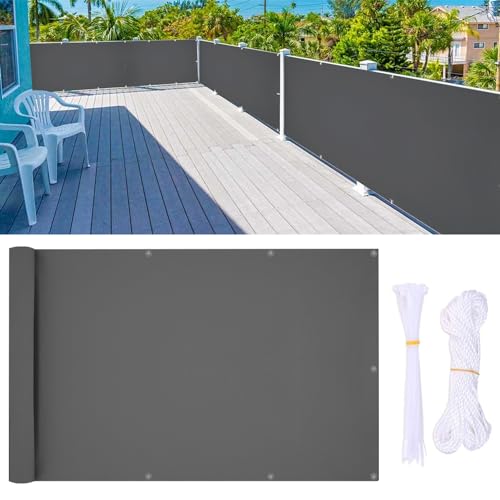 YangAera Balkon Sichtschutz, 110 x 700cm Balkon Abdeckung mit Ösen und Kabelbinder, Blickdichte Wasserfest Windfest und UV-Schutz Balkonverkleidung, für Balkongeländer Terrasse Garten (Dunkelgrau) von YangAera