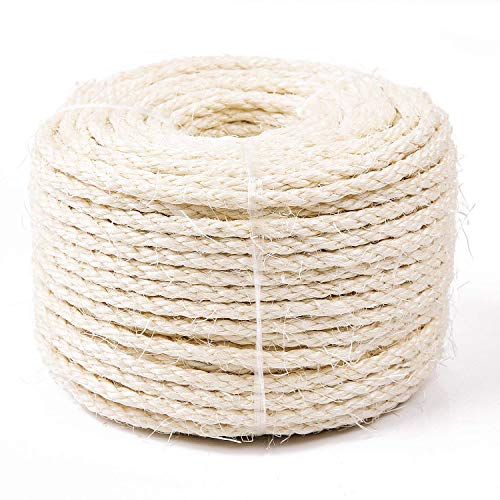 Yangbaga Natural Sisal Seil 6mm Ersatz Alte DIY Zubehör String ideal für den Austausch Katze Baum Griffoir (50 m, weiß) von Yangbaga