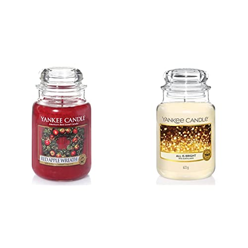 Yankee Candle Duftkerze im Glas (groß) – Red Apple Wreath & Duftkerze im Glas (groß) – All is Bright – Kerze mit langer Brenndauer bis zu 150 Stunden – Perfekte Geschenke für Frauen von Yankee Candle