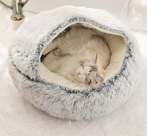 Halbgeschlossenes Iglu-Bett für kleine Hunde, 2-in-1 faltbares Kissen, weicher Katzen-Schlafkorb, Haustierhöhle für Haustier, Kätzchen, Welpen, maschinenwaschbar von Yanman