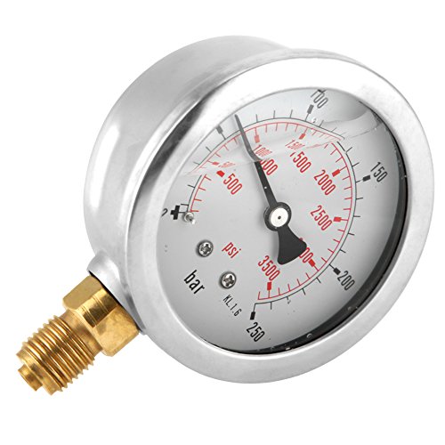 Hydraulisches Manometer, 0-250Bar 0-3750PSI G1 / 4 63-mm-Manometer mit doppelter Skala für Wasser, Öl und Kraftstoff von Yanmis