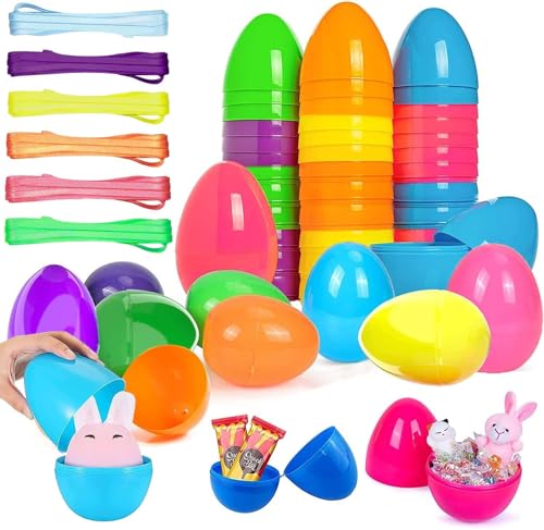 24 Stück Ostereier Plastik,8.2cm Plastikeier Ostern,6 Seile,Gemischte Farben Kunststoff Ostereier,Ostereier zum Befüllen,Ostereier Deko,Zum Füllen von Süßigkeiten und Kindergeschenken an Ostern von YeahBoom