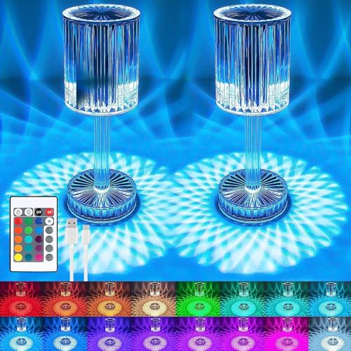 2PCS LED Kristall Tischlampe,Kristall Diamant Tischlampe,2000mAH 16 Farben Touching Control Rose Crystal Lampe,Kristall Lampe,Crystal Tischlampe,Nachttischlampe Farbwechsel Nachtlicht für Schlafzimmer von YeahBoom