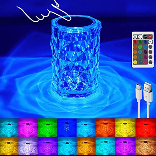 LED Kristall Tischlampe,Kristall Diamant Tischlampe,2000mAH 16 Farben Touching Control Rose Crystal Lampe,Kristall Lampe,Crystal Tischlampe,Nachttischlampe Farbwechsel Nachtlicht für Schlafzimmer von YeahBoom