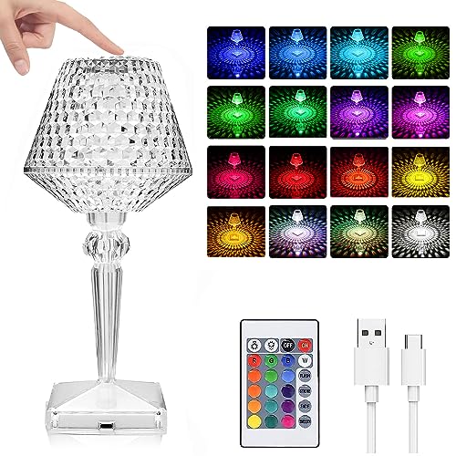 YeahBoom LED Tischlampe aus Kristall, Crystal Diamond Lamp, RGB Farbwechsel Nachtlicht, Kristall Lampe, Acryl Diamant Nachttischlampe [16 Farben & 4 Modi ] Mit Fernbedienung von YeahBoom