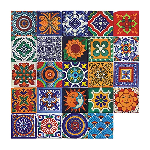 Mosaik Küche Wandaufkleber Bodenaufkleber,DIY Marokkanischer Fliesenaufkleber für Badezimmer,Selbstklebende Treppenaufkleber Bunt Wandfliese Aufkleber Tile Stickers für Wandfliesen (24 Stücke 15*15cm) von Yearninglife
