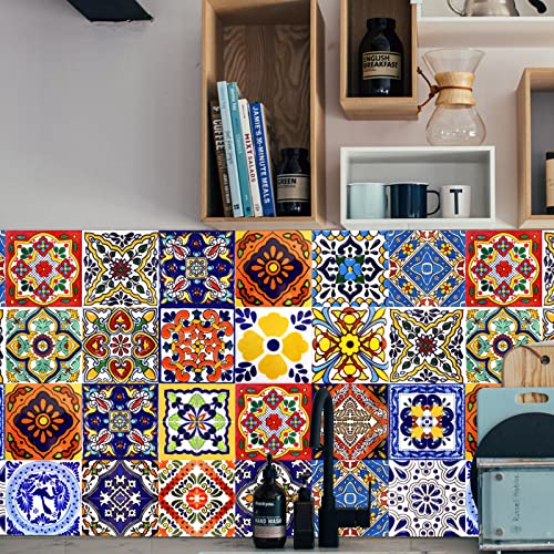 Mosaik Küche Wandaufkleber Bodenaufkleber,DIY Marokkanischer Fliesenaufkleber für Badezimmer,Selbstklebende Treppenaufkleber Bunt Wandfliese Aufkleber Tile Stickers für Wandfliesen (24X10*10CM-A) von Yearninglife