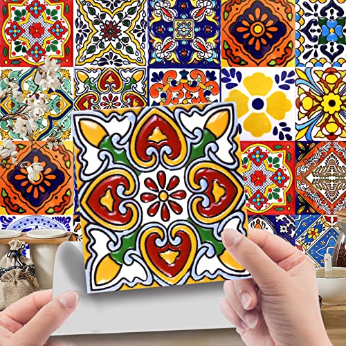 Mosaik Küche Wandaufkleber Bodenaufkleber,DIY Marokkanischer Fliesenaufkleber für Badezimmer,Selbstklebende Treppenaufkleber Bunt Wandfliese Aufkleber Tile Stickers für Wandfliesen (24X20*20CM-A) von Yearninglife