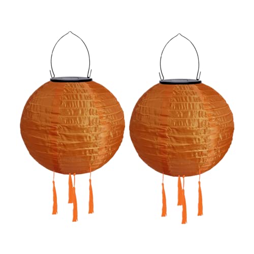 Yeehliny Lampions Außen Wetterfest Solar Laterne Solarlampen Lampenschrimp Außenlaternen 20cm Solar LED Laterne Wasserdicht Nylon Hängende Gartenlaterne Solar Lampion Solarbeleuchtung (2PCS/Orange) von Yeehliny