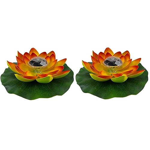 Yeehliny Lotusblüten-Licht, künstliche schwimmende Lotusblumen, Solar-Licht, Solar Lotusblüte, Pool-Licht, Schwimmender Künstlicher Lotus Laterne, Solarleuchte, Teich Dekoration (2PCS-Orange) von Yeehliny