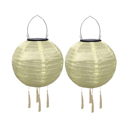 Yeehliny Solar Lampions Außen Wetterfest Solarlampiongs Outdoor Hängend Solar Lampion mit Quasten, 30cm Papierlaterner Aus Nylon, Solar Laterne Solarlampen für Außen Garten Balkon (2pcs/Beige) von Yeehliny