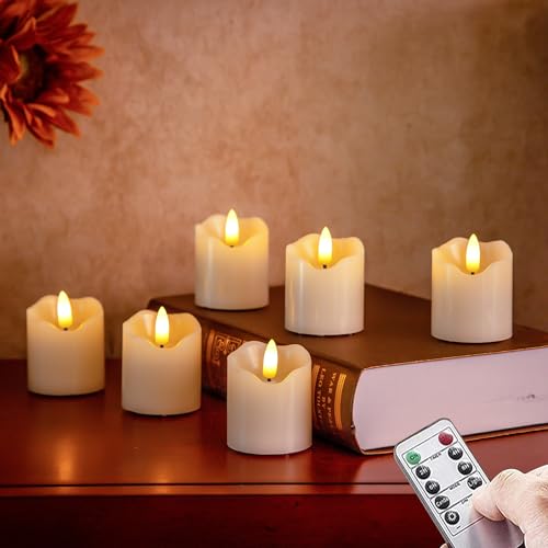 Yeelida Flammenlose 5cm x5cm Remote Tea Light Timerfunktion Elfenbein LED Kerzen, Packung mit 6 batteriebetriebenen, Packung mit 6 batteriebetriebenen flackernden Wachs-Teelicht-Votivkerzen von Yeelida