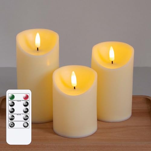 Yeelida Flammenlose LED-Kerzen mit Fernbedienung, Packung mit 3 batteriebetriebenen flackernden Timer-Funktion Säulenkerzen für Heimdekoration (7,5x10,12,5,15cm) von Yeelida
