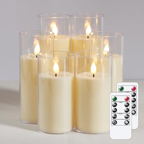 Yeelida Flammenlose LED-Kerzen mit zwei Fernbedienungen, 6er-Pack Elfenbein Flackern Batteriebetriebene Plastiksäule Zeitschaltuhr-Kerzen(5.5cmx 11.3, 11.3, 13.4, 13.4, 15.5, 15.5cm) von Yeelida