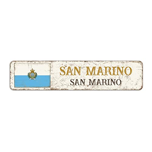 San Marino Straßenschild San Marino Stadtschild, San Marino Flagge Schild, Vintage Land Hauptstadt Stadt Souvenir für Landstraße Wanddekoration 10 x 45 cm von Yelolyio
