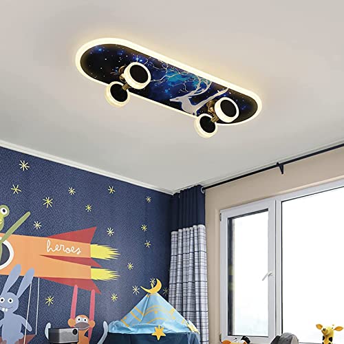 Yesbon Kinderlampe LED Deckenlampe RGB, Moderne Cartoon Skateboard 32W Deckenleuchte LED Deckenleuchte RGB, Acryl Kronleuchter Jungen Mädchen Schlafzimmer Deckenlicht Innenbeleuchtung,A von Yesbon