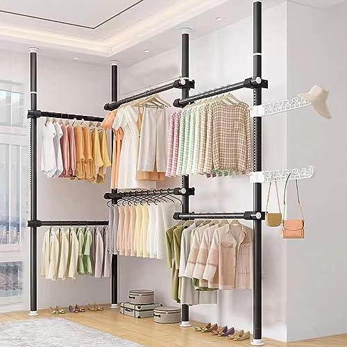 Yesbon Kleiderständer, Teleskopische Industrielle Rohr Kleiderständer Kleiderschrank Storage Organizer Kleiderbügel Regal Rack Boden bis zur Decke für Kleiderschrank Wäscherei,Schwarz,D von Yesbon