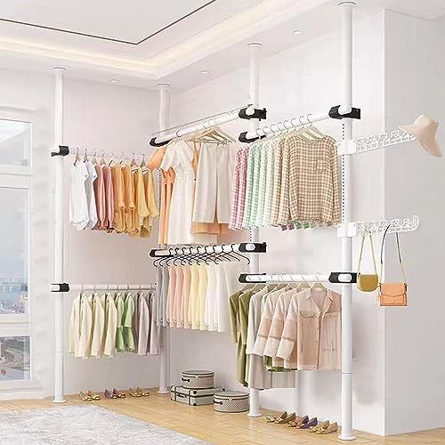 Yesbon Kleiderständer, Teleskopische Industrielle Rohr Kleiderständer Kleiderschrank Storage Organizer Kleiderbügel Regal Rack Boden bis zur Decke für Kleiderschrank Wäscherei,Weiß,D von Yesbon