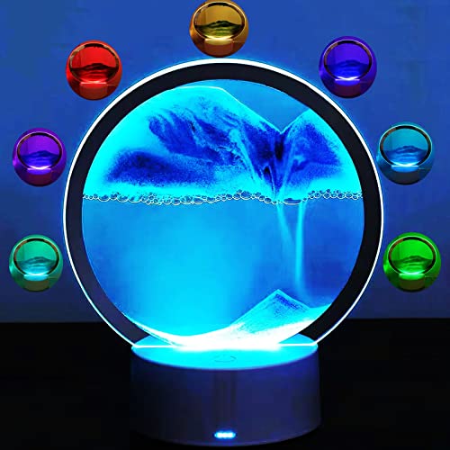 3D bewegliche Sand Kunst Tischlampe,360° drehende Sanduhr Dekoration,16 Farbe wechselnde Sand flüssige Bewegung Schreibtischlampe,RGB bunte kreative Meer Quicksand Sand Kunst Bild Nachtlicht (blau) von Yevheniy