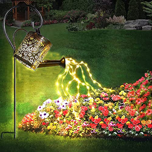 Solar Gießkanne mit Lichterkette Gartendeko für draußen,LED wasserdichte Solar String Lichter draußen, Metall Vintage Märchen Lichter, Solar Laterne für draußen für Rasen Yard Pfad (mit Schäferhaken) von Yevheniy