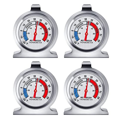 Yheonver 4 StüCke KüHlschrankthermometer mit Rotem Anzeigethermometer für GefrierschrankküHlschrank mit AufhäNgehaken und StäNder von Yheonver